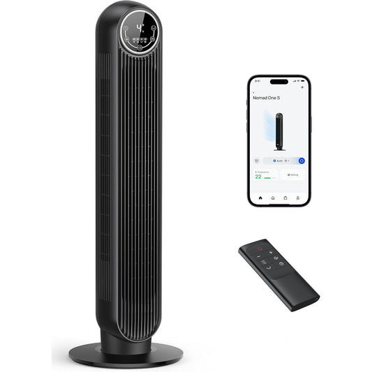 RadiCool Nomadic ONE S 36-Inch Smart WiFi Bladeless Tower Fan – 28dB Silent Cooling with 90° Oscillation