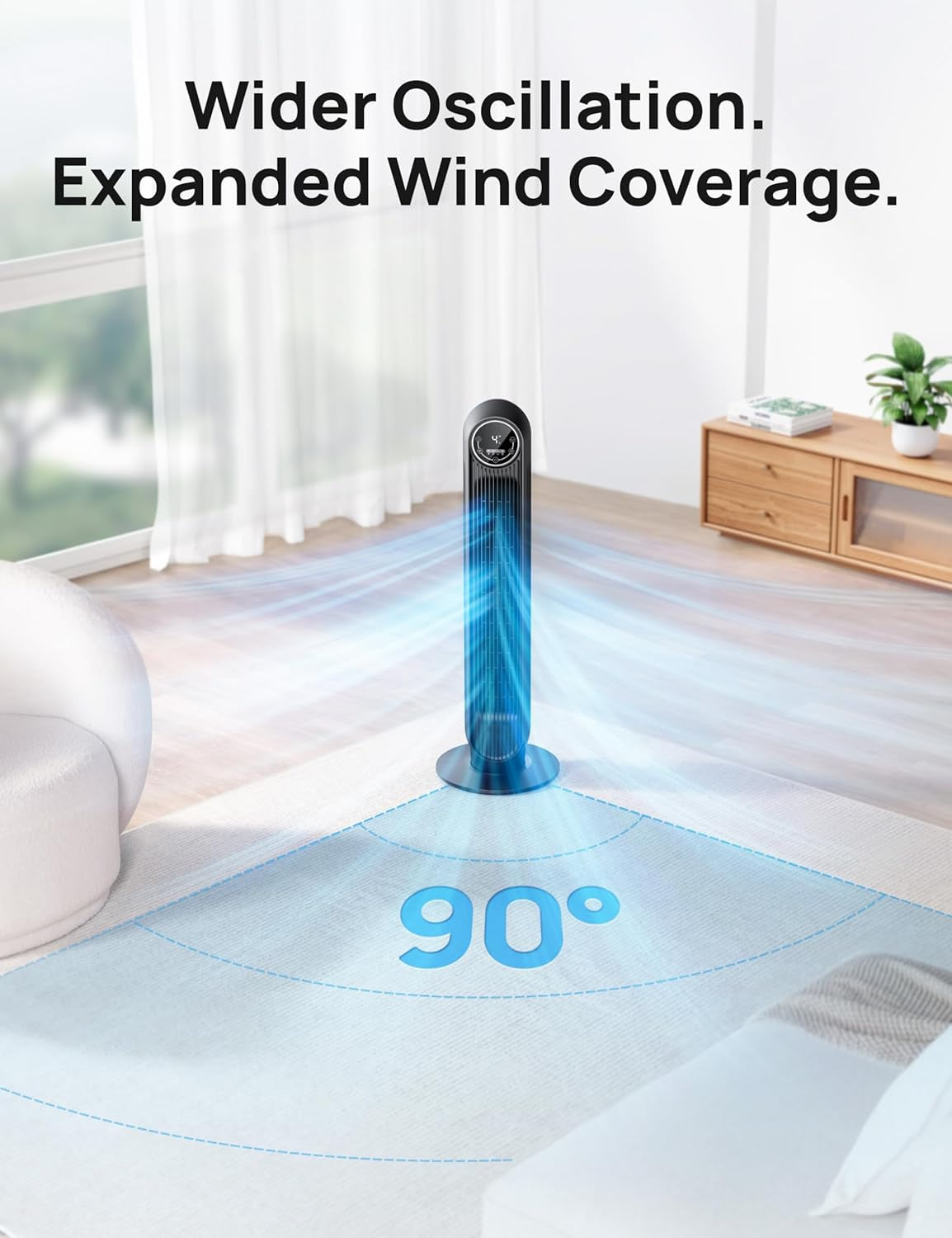 RadiCool Nomadic ONE 36-Inch Bladeless Tower Fan – 28dB Silent Cooling Fan with 90° Oscillation & Smart Control