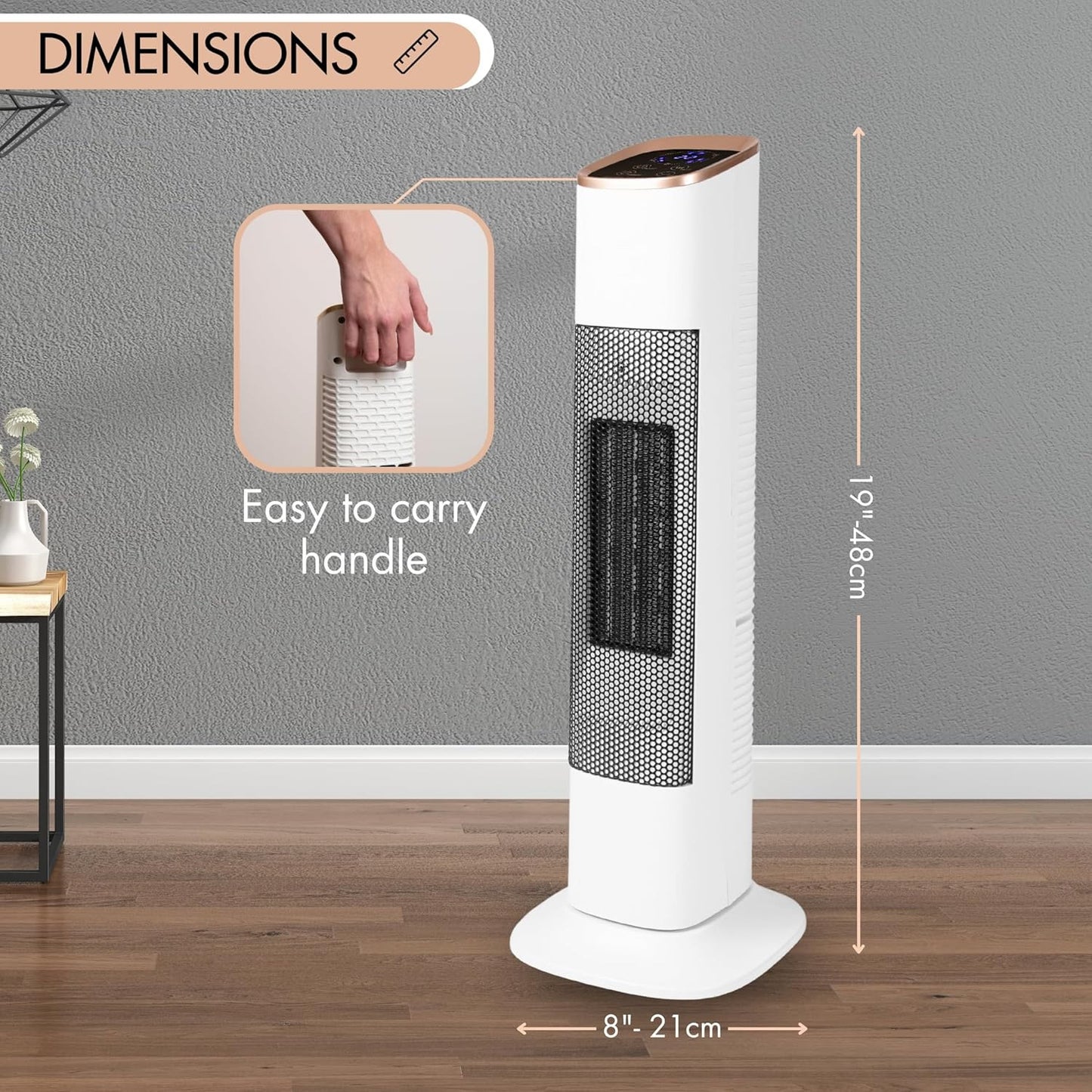 RadiHeat NVT02 19-Inch 2000W Oscillating Tower Heater Fan With Touch Controls