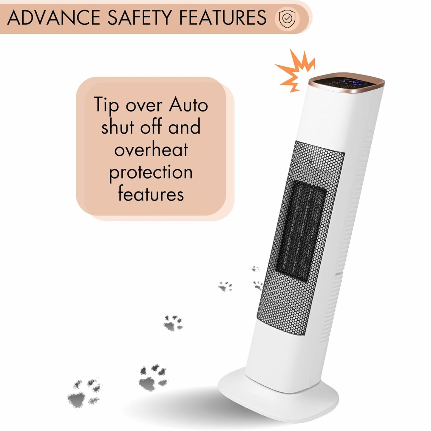 RadiHeat NVT02 19-Inch 2000W Oscillating Tower Heater Fan With Touch Controls