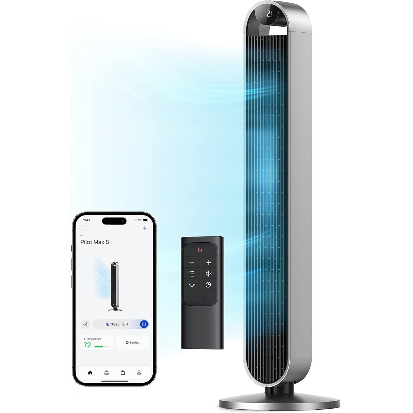 RadiCool Pilot Max S 42-Inch Smart WiFi Bladeless Tower Fan – 25dB Silent Cooling with 120° Oscillation