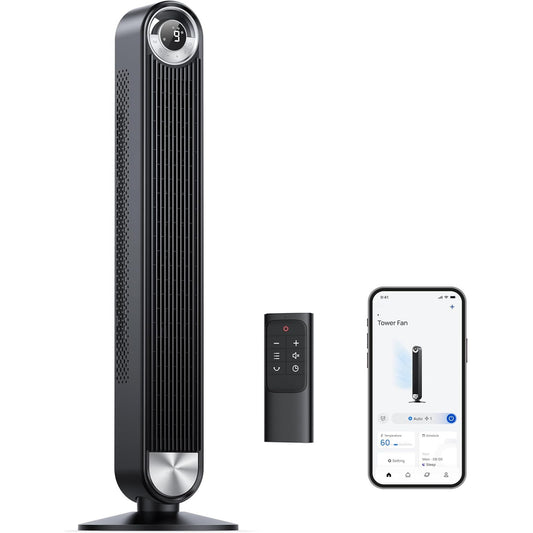 RadiCool Cruzer Pro T2S 42-Inch Smart WiFi Bladeless Tower Fan – 25dB Quiet 90° Oscillation