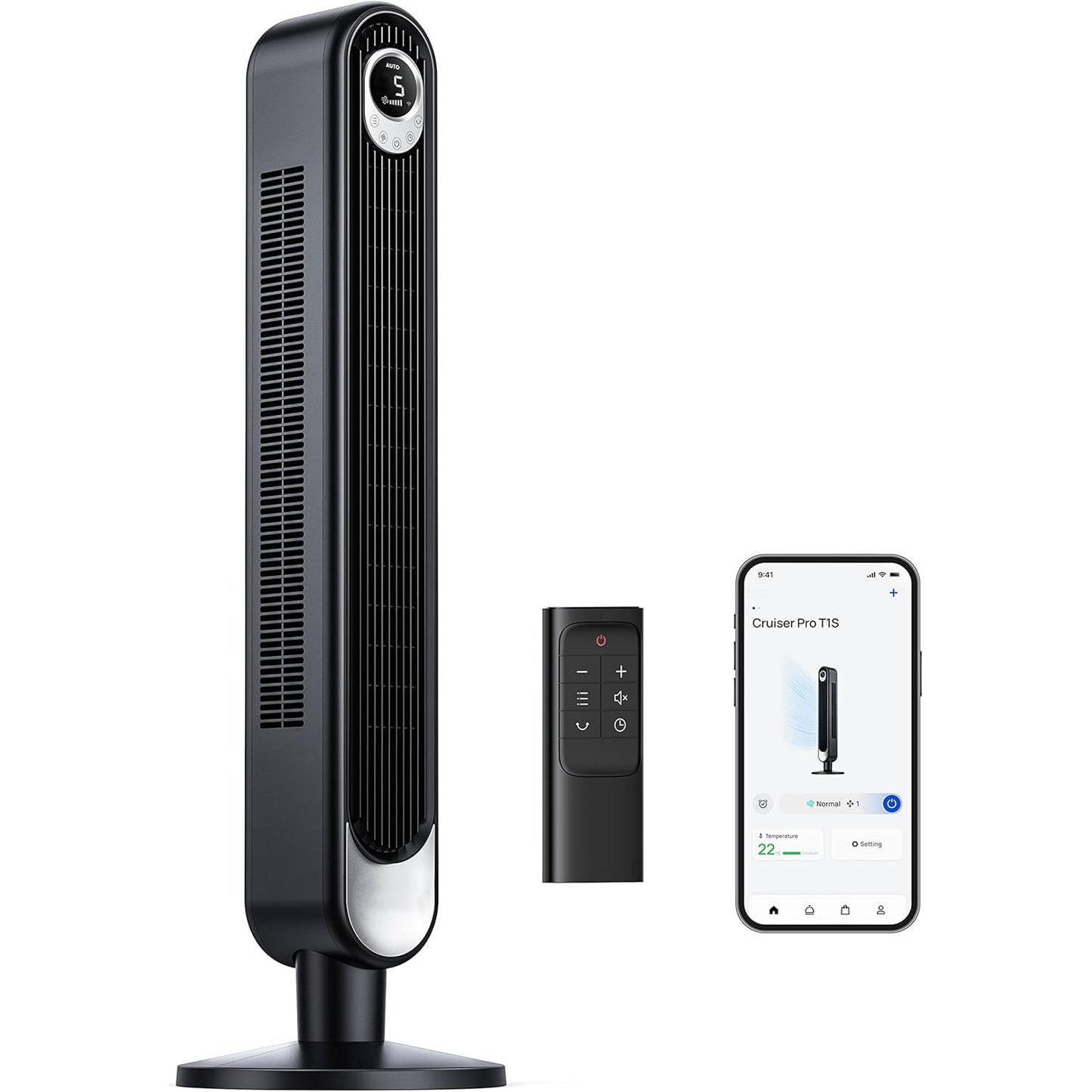 RadiCool Cruzer Pro T1S 42-Inch Smart WiFi Bladeless Tower Fan – 28dB Quiet 90° Oscillation